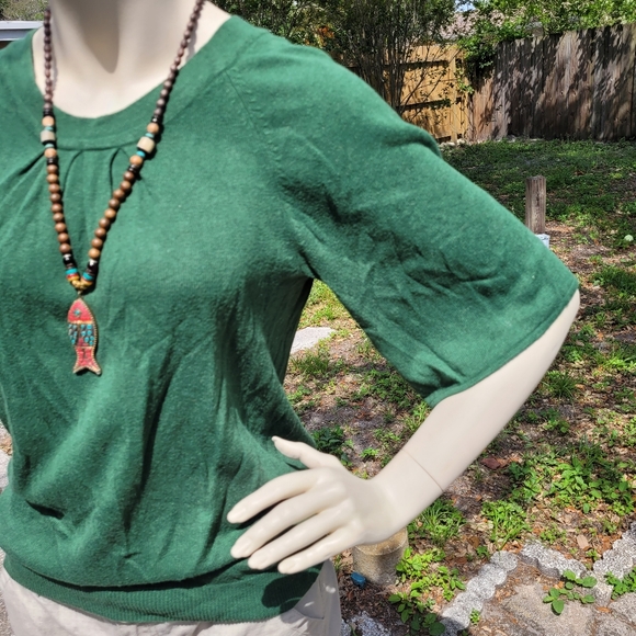 VTG Jillian Nicole 🌿 Stretchy Green Short Bell-Sleeve Sweater/Blouse 🌿 Medium - Picture 3 of 15
